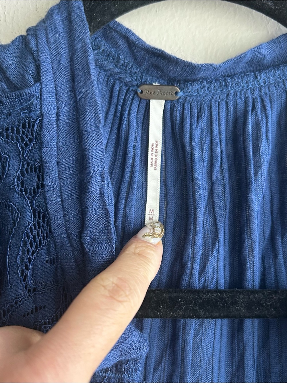 Free People Navy Lace-Trim Blouse - Picture 3 of 4